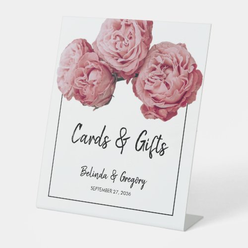 Elegant Pink Roses Wedding Cards  Gifts Pedestal Sign