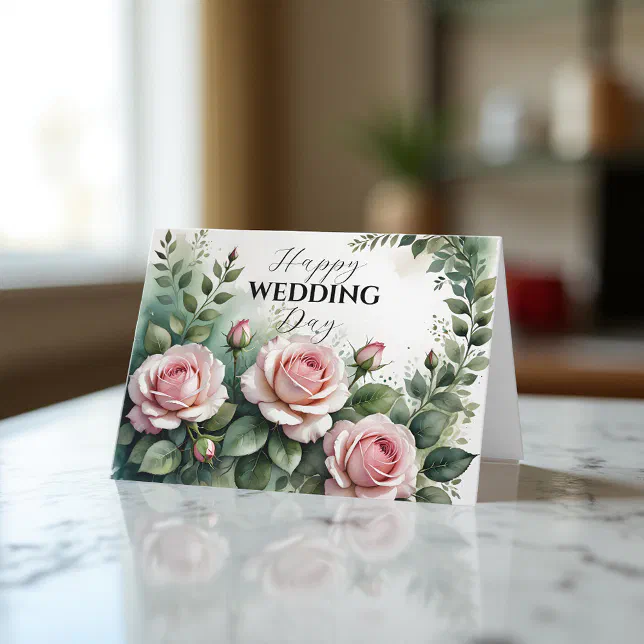 Real Roses Congratulations Elegant Pink Roses Wedding Congratulations Card | Zazzle