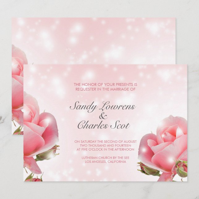 Elegant Pink Roses Wedding Invitation (Front/Back)