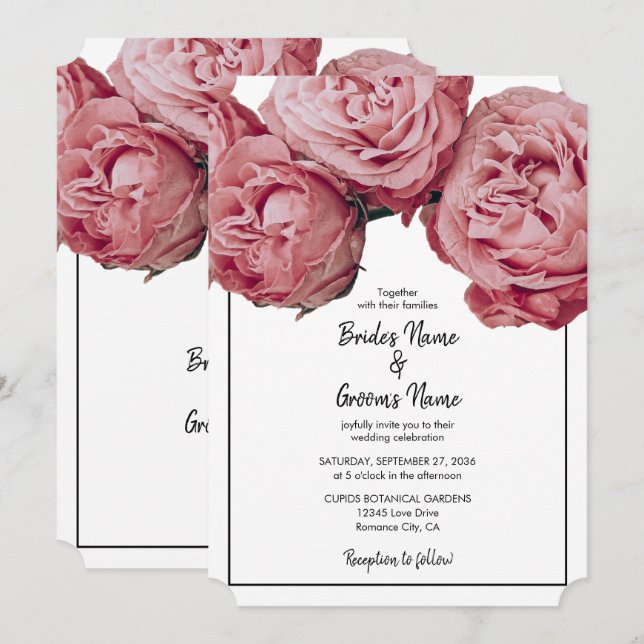 Elegant Pink Roses Wedding Invitations (Front/Back)