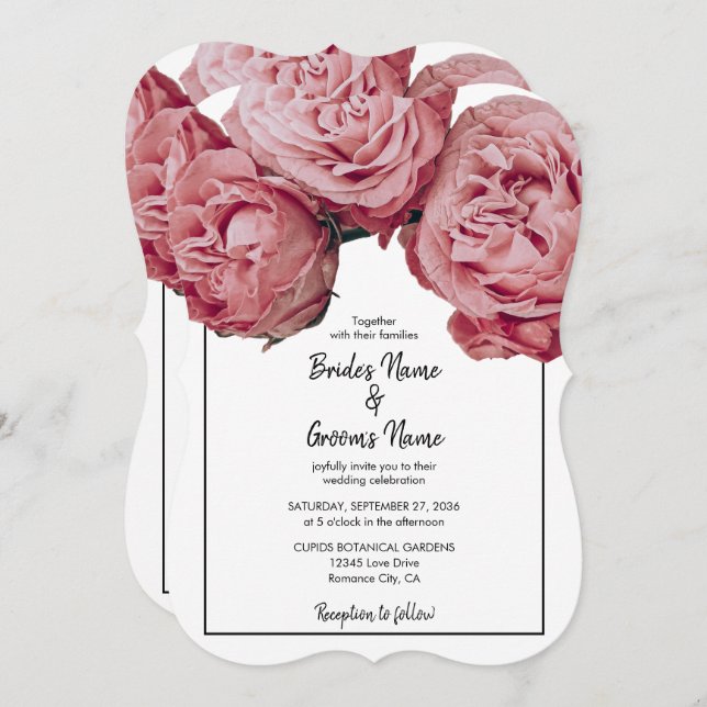 Elegant Pink Roses Wedding Invitations (Front/Back)