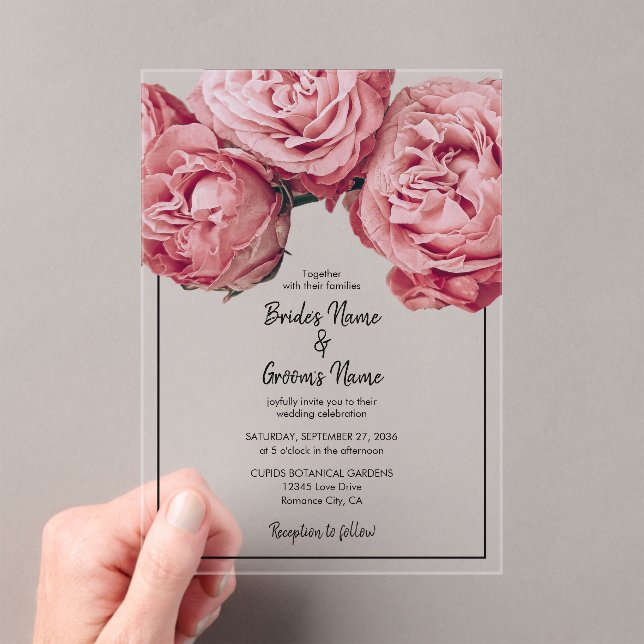 Elegant Pink Roses Wedding Invitations (Insitu (Handheld))