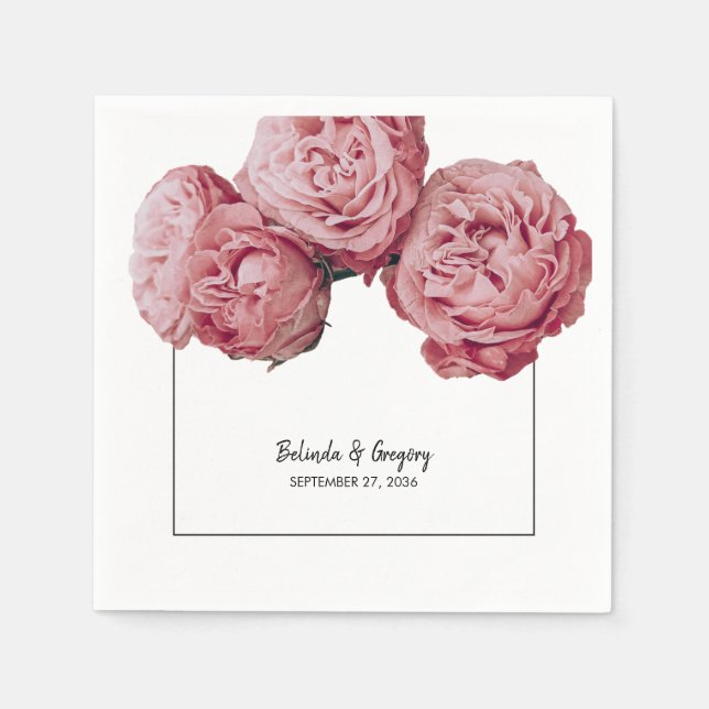 Elegant Pink Roses Wedding  Napkins (Front)
