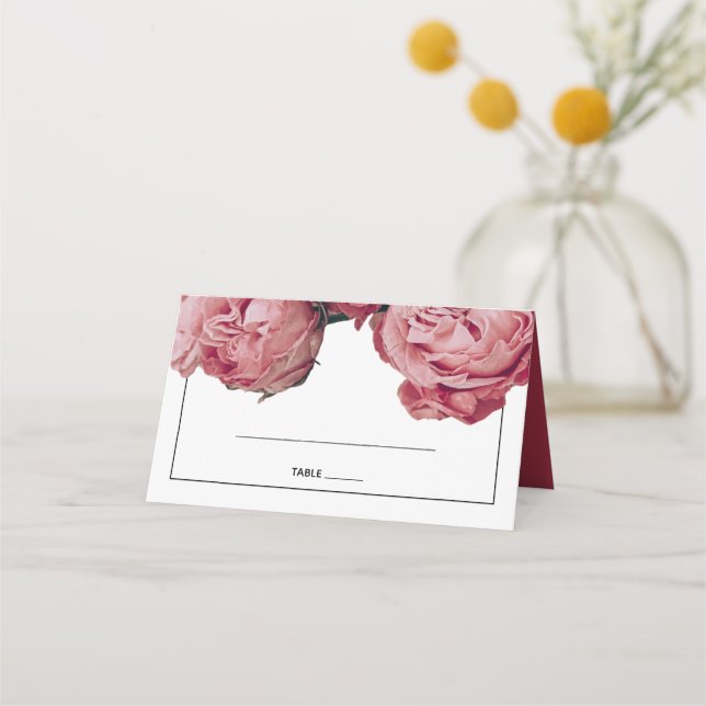Elegant Pink Roses Wedding Place Card (Front)