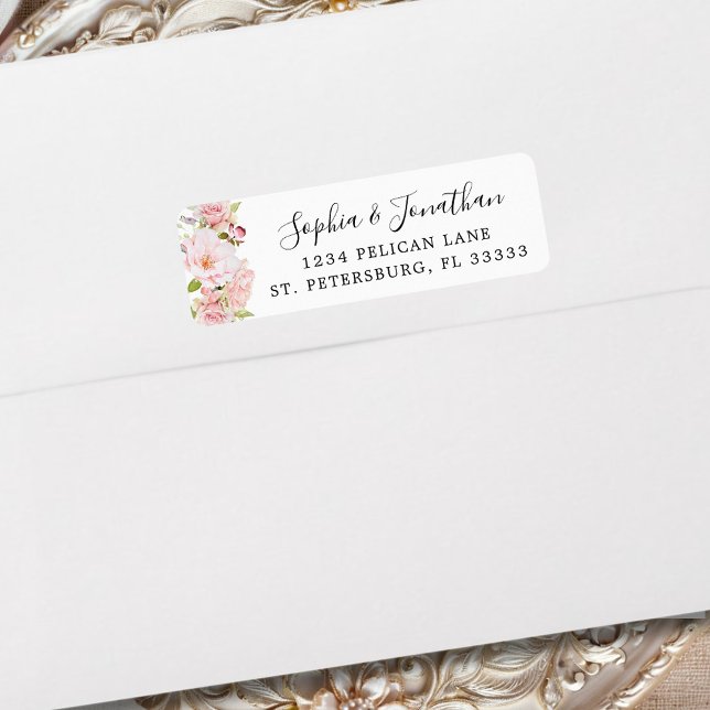 Elegant Pink Roses Wedding Return Address Label (Elegant Pink Roses Wedding Return Address Label)