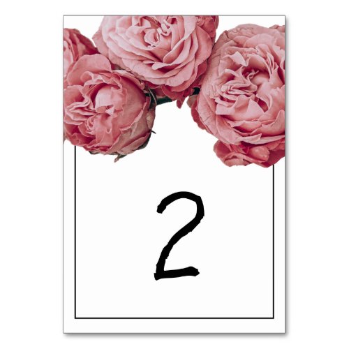Elegant Pink Roses Wedding Table Number