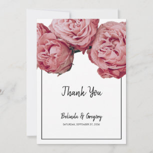 Elegant Pink Roses Wedding  Thank You Card