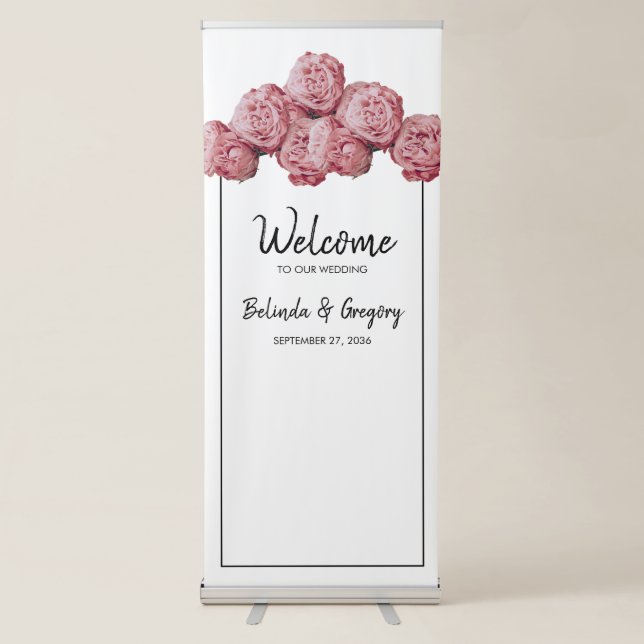Elegant Pink Roses Wedding Welcome Sign (Front)