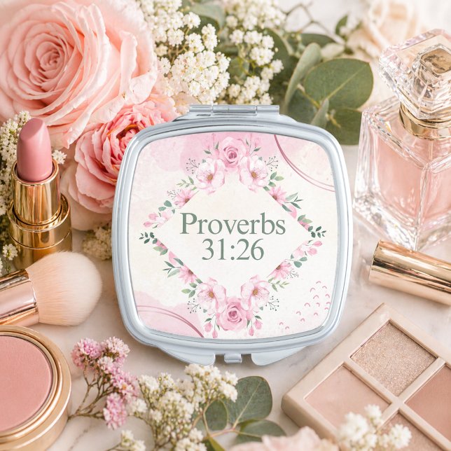 Elegant Pink Roses with Bible Verse Gift Compact Mirror (Creator Uploaded)
