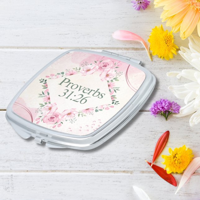 Elegant Pink Roses with Bible Verse Gift Compact Mirror (Creator Uploaded)