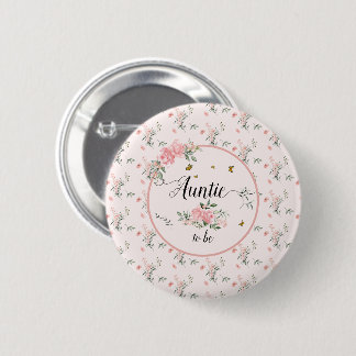 Elegant Pink Roses with Butterflies Auntie-to-be Button