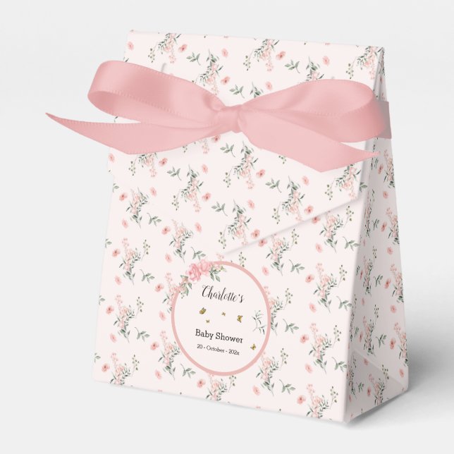 Elegant Pink Roses with Butterflies Baby Shower Favor Boxes (Front Side)
