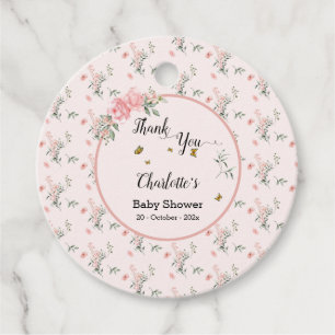 Elegant Pink Roses with Butterflies Baby Shower Favor Tags