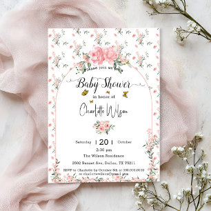 Elegant Pink Roses with Butterflies Baby Shower Invitation