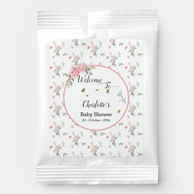 Elegant Pink Roses with Butterflies Baby Shower Lemonade Drink Mix (Front)