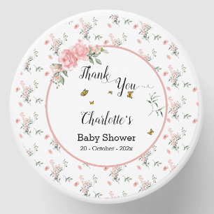 Elegant Pink Roses with Butterflies Baby Shower Mini Candle Favors