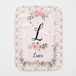 Elegant Pink Roses with Butterflies Burp Cloth