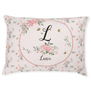 Elegant Pink Roses with Butterflies Dog Bed