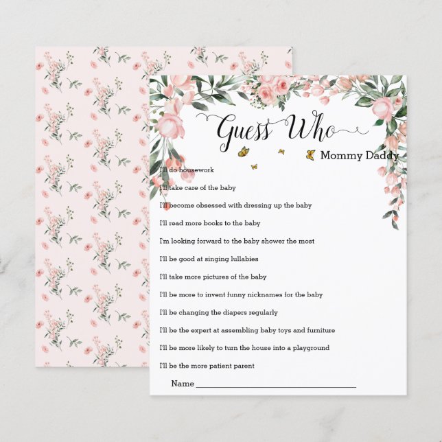 Elegant Pink Roses with Butterflies Guess Who Game (Front/Back)