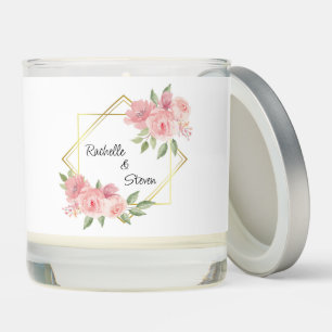 Elegant Pink Roses with Gold Frame Scented Candle