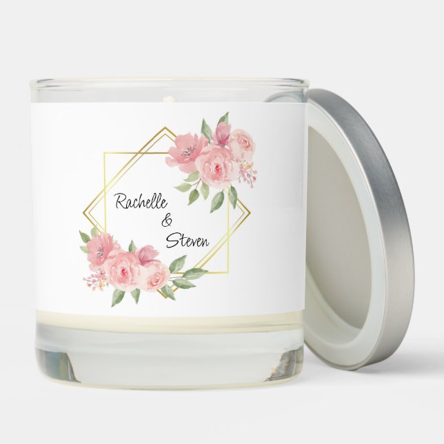 Elegant Pink Roses with Gold Frame  Scented Candle (Lid)