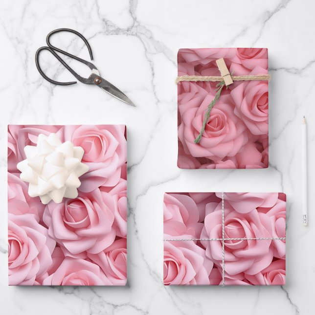 Elegant Pink Roses Wrapping Paper Sheets (Front)
