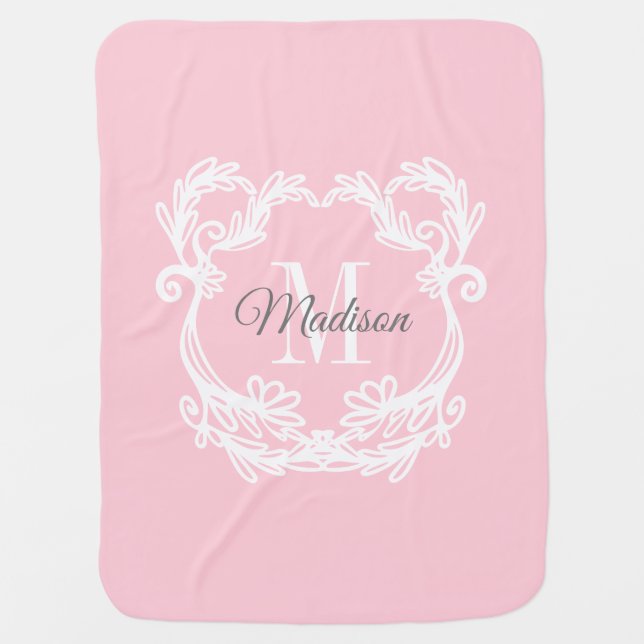 Elegant Pink Royal Inspired Monogram Baby Blanket (Front)