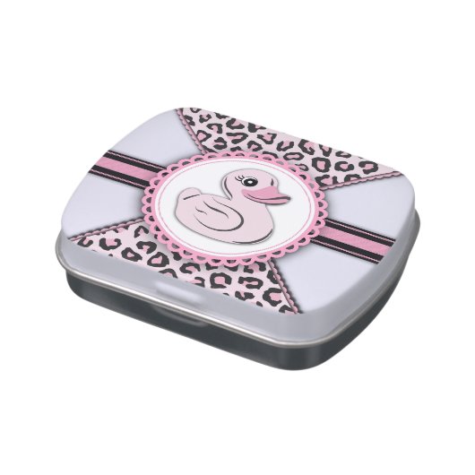 Elegant Pink Rubber Duck Baby Shower Candy Jelly Belly Tin (Side)
