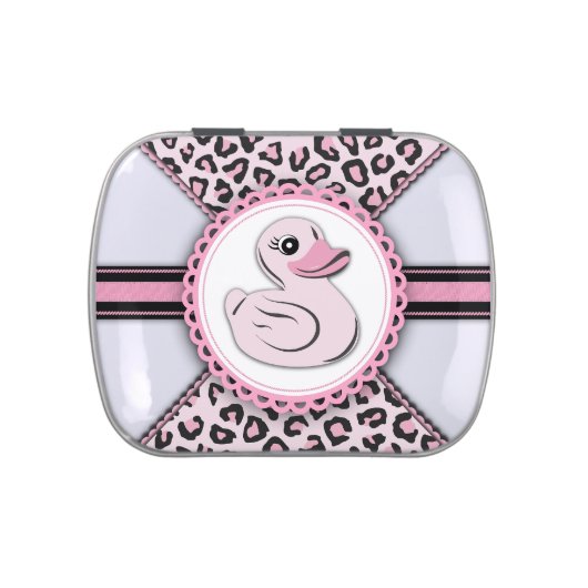 Elegant Pink Rubber Duck Baby Shower Candy Jelly Belly Tin (Top)