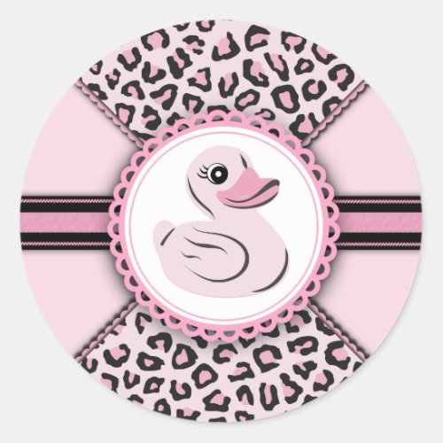 Elegant Pink Rubber Duck Baby Shower Stickers