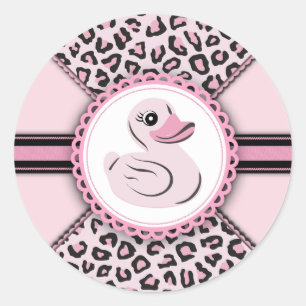 Elegant Pink Rubber Duck Baby Shower Stickers