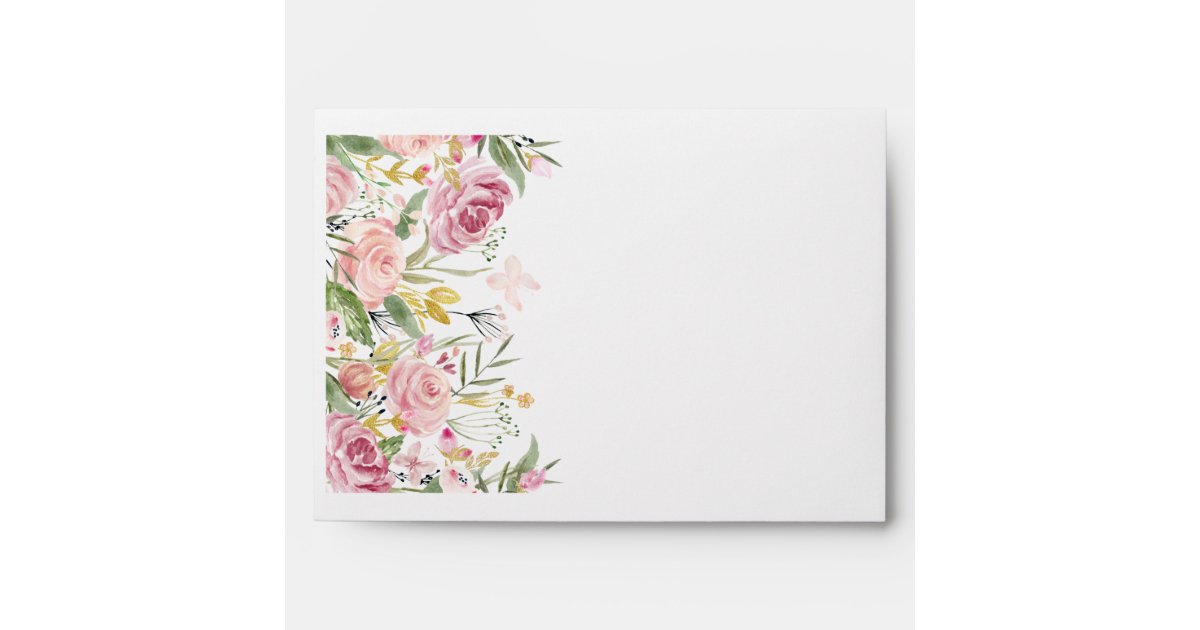 Elegant Pink Sage Green Floral Script Wedding Enve Envelope | Zazzle