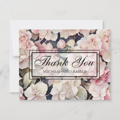 Elegant pink sage watercolor floral hydrangeas  thank you card