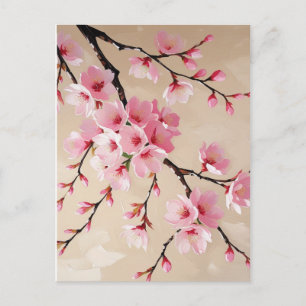 Elegant Pink Sakura Blossom Postcard - Japanese Ch