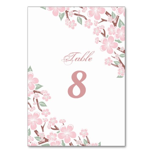 Elegant Pink Sakura Cherry Blossom Flower Wedding Table Number