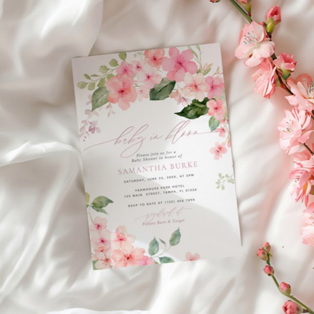 Elegant Pink Sakura Flowers Baby in Bloom Shower Invitation (Creator Uploaded)