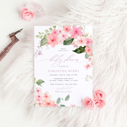 Elegant Pink Sakura Flowers Baby Shower Invitation