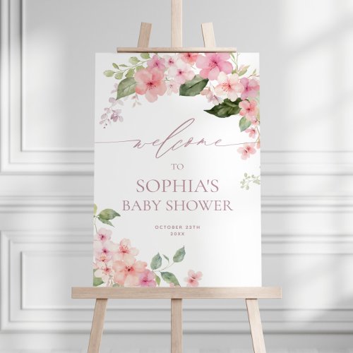 Elegant Pink Sakura Flowers Baby Shower Welcome Poster