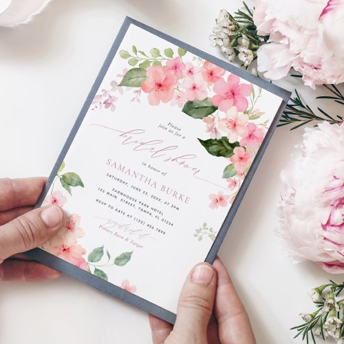 Elegant Pink Sakura Flowers Bridal Shower Invitation