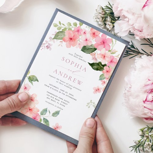 Elegant Pink Sakura Flowers Wedding Invitation