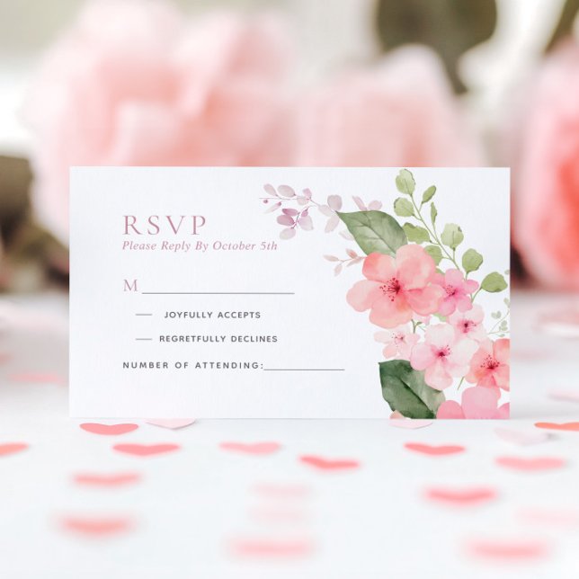 Elegant Pink Sakura Flowers Wedding RSVP Card (Creator Uploaded)