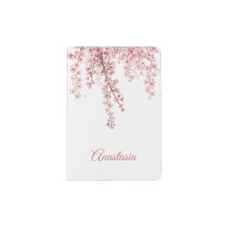 Elegant Pink Sakura Personalized Cherry Blossom  Passport Holder