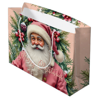 Elegant Pink Santa Large Gift Bag