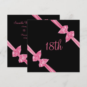 Elegant Pink Satin Bows 18th Birthday Invitation
