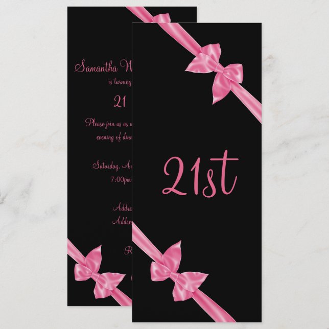 Elegant Pink Satin Bows 21st Birthday Invitation (Front/Back)