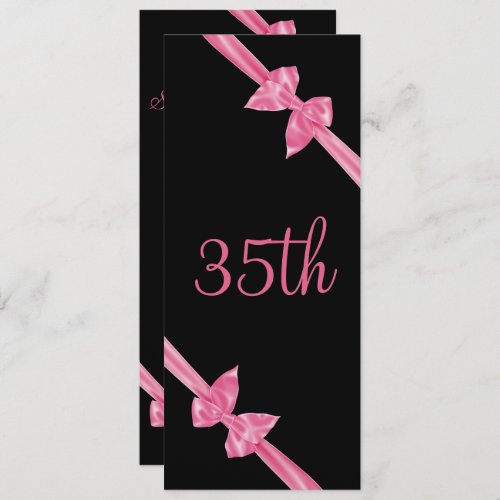 Elegant Pink Satin Bows 35th Birthday Invitation