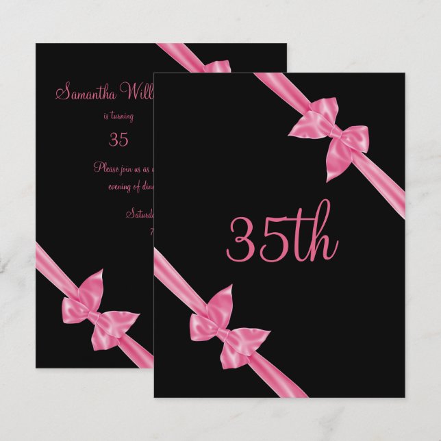 Elegant Pink Satin Bows 35th Birthday Invitation (Front/Back)