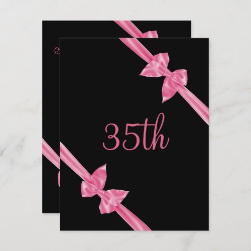 Elegant Pink Satin Bows 35th Birthday Invitation