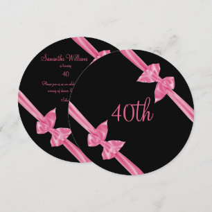 Elegant Pink Satin Bows 40th Birthday Invitation