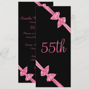 Elegant Pink Satin Bows 55th Birthday Invitation